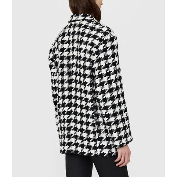 Anine Bing Quinn Tweed Blazer Houndstooth Black White Size XL NWT - Picture 2 of 12